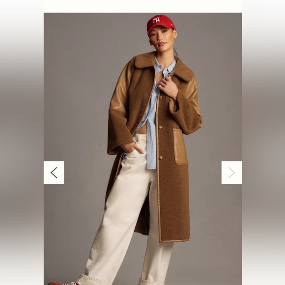 Avec Les Filles Jackets & Blazers - Avec Les Filles Brown Faux-Shearling Trench Coat with Leather Trim